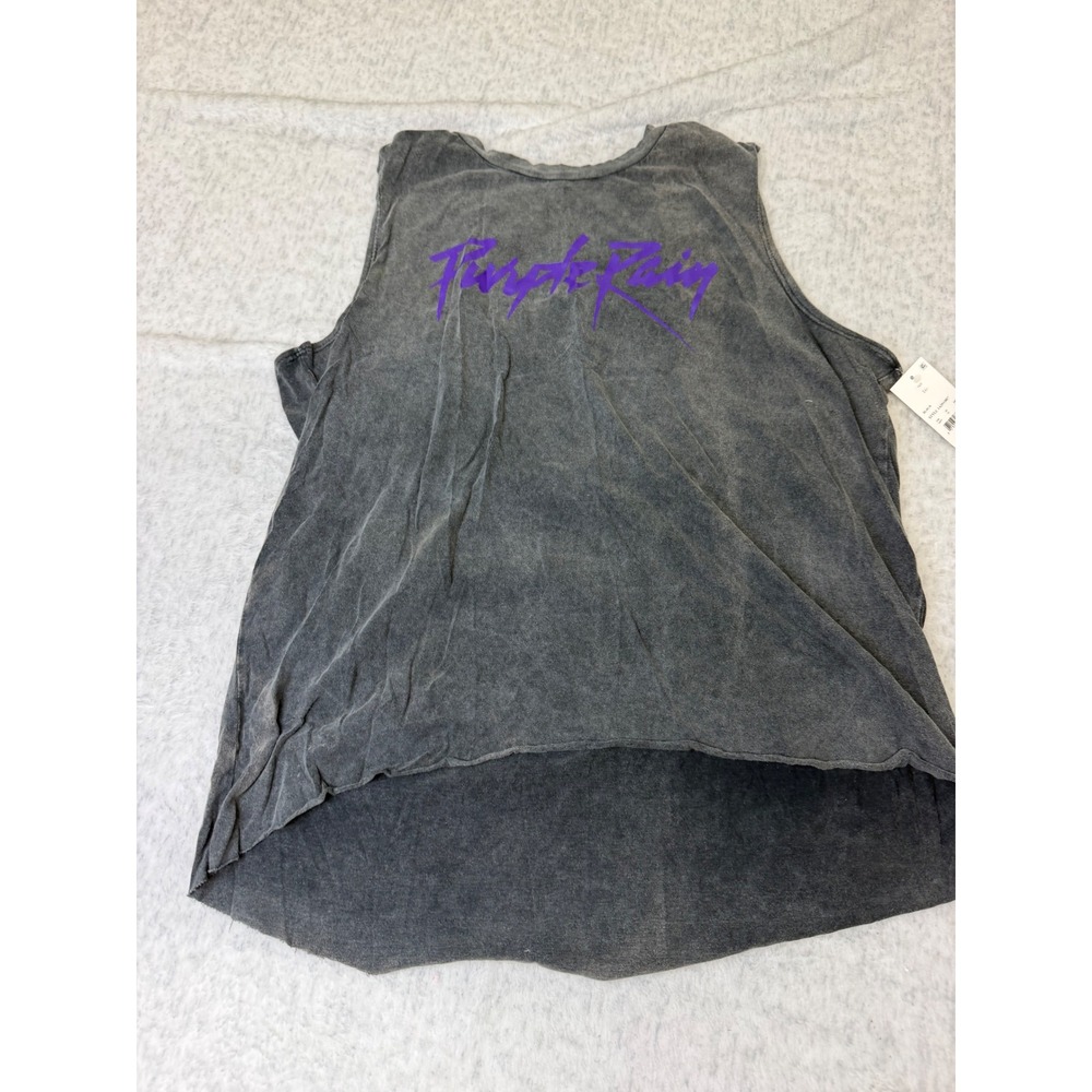 Prince Purple Rain Graphic Tank Top Washed Black Mineral Wash High Low LG NEW